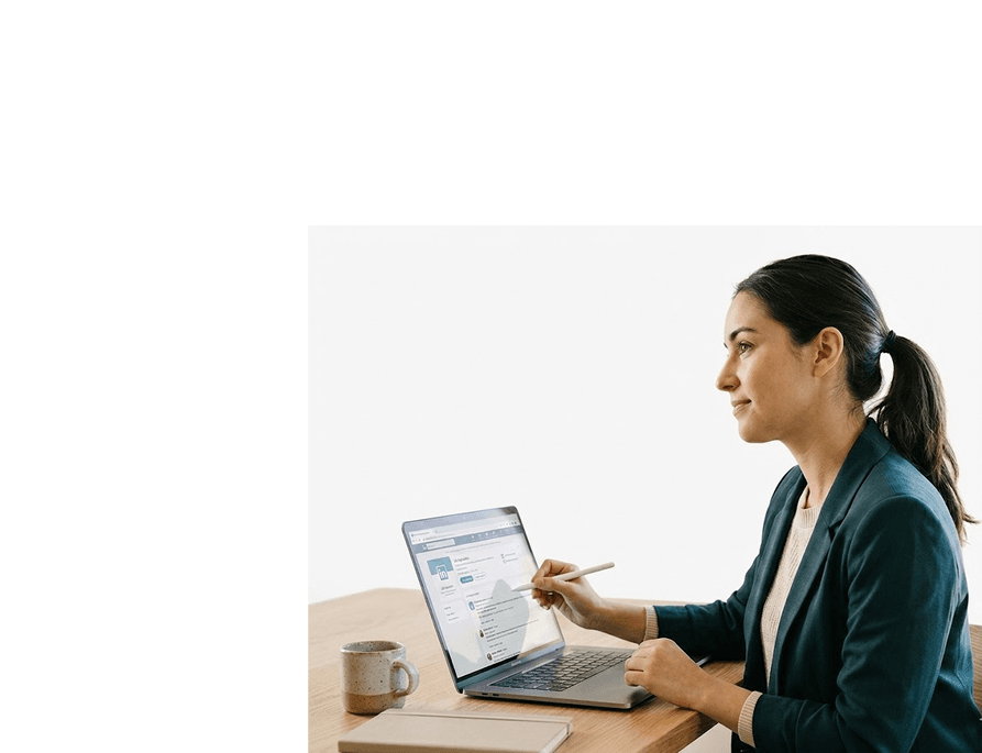 Candidate typing on laptop